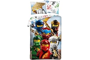 Halantex Lego Ninjago Leg967 Parure de lit en Coton pour Enfant 140 x 200 + 70 x 90 cm
