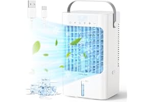 Air Cooler, YONLICH Portable Air Conditioner, Mini Air Conditioner Fan with 900ML Water Tank,Humidifier Air Cooling Fan 90°Oscillation, Night Light and Timer,4-in-1 Evaporative Cooler for Home Office