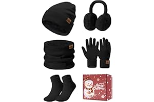 PASUDA Donna Inverno Cappello Sciarpa e Touchscreen Guanti Set Caldo Scaldacollo Foderato Pile Berretto Sciarpa a Maglia Scaldaorecchie in Peluche Calze 5 Pezzi per Invernali Sport Sci all'aperto