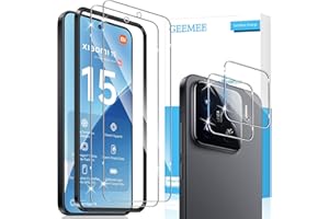 GEEMEE para Xiaomi Mi 15 de Pantalla Protector de Lente de cámara, 2 + 2 Pack Cristal Templado Película Vidrio Templado, Automática Una Instalación Rápida 9H Alta Definicion Glass Screen Protector