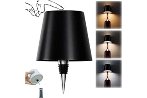 AIMARS Wireless Bottle Lamp, 3 Color Stepless Dimming Wine Bottle Lamp, LED Rechargeable Touch Control Wireless Bottle Lampshade for Bedroom, Restaurant, Bar (Black, 1-Pack)
