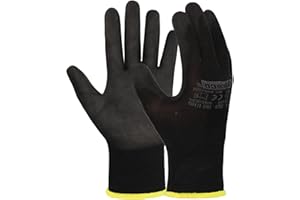EXBRIECO Guantes de Trabajo Profesionales Ideales para Construcción, Abrasión, Mecánica, Guantes de Protección CAT 2 Multipropósito en Nylon y Poliuretano, Resistentes pack de 3,6,12,60,120,240