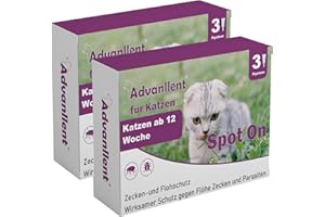 Advanllent Zeckenschutz für Katzen 6 Pipetten, Spot On Katzen, Zeckenmittel für Katze, Katze flohmittel entwurmungsmittel für Katzen, gegen Flöhe & Zecken