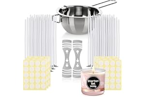 com-four® Kerzenherstellungsset für 120 Kerzen, Zubehör-Set für die Kerzenproduktion - Kerzendochte, Schmelztopf, Dochthalter und Dochtaufkleber für die Kerzenmanufaktur (243 Teile - Starter Set)
