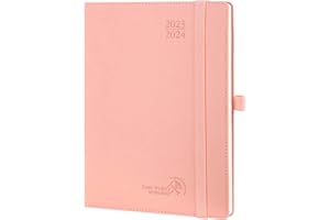 ‎POPRUN POPRUN Kalender 2023 2024 Wochenplaner 22 x 16,5 cm, 17-Monate-Terminplaner (Aug.2023-Dez.2024), Planer Softcover mit PU-Leder, Stiftschlaufe, FSC®-Zertifiziertem Papier - Rosa