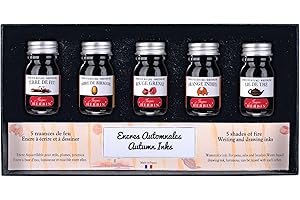Jacques Herbin 18503T - Coffret de 5 flacons d'encre 10 ml pour stylo-plumes et stylos roller, couleurs assorties automnales. Fabriqué en France