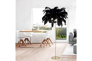 YYUTLUO Nowoczesna Lampa Z Piórami, Lampa Podłogowa Z Naturalnego Strusiego Pióra, Wysokość 160cm, Złoty Słup I Lampa Stojąca, 3 Temperatury Barwowe Żarówki LED G4, Salon Sypialnia Dziecięca (Czarny)
