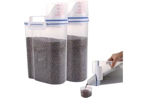 APACALI 2pcs Boite Croquette Chien, 2,3L Boîtes à Nourriture pour Chien, Conteneur de Nourriture pour Animaux avec Gobelet Doseur, Doublement Scellé et Résistant à Lhumidité Conteneur Croquettes chien