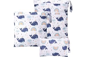 Huiguli 3Pcs Wet Bag, Waterproof Wet Dry Bags, Reusable Nappy Bags, Washable Swimsuit Storage with Zipper Pockets for Wet Clothes Baby Items Beach Pool Travel Camping Gym Swimming(Blue)