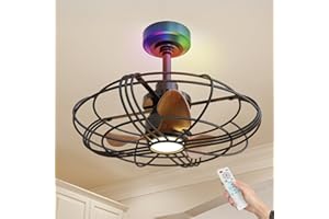 NACATIN Ventilador de Techo con Luz para Exteriores, Control Remoto, App y Control de Interruptor de Pared, 21in Ventilador de Techo RGB con Luz y Control Remoto, Perfecto para Patios, Negro