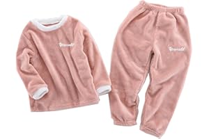 Oyolan Pijama Invierno de Franela para Niña Conjunto 2Pcs Camiseta Manga Larga y Pantalones Holgados Ropa de Hogar Ropa de Dormir Grueso Caliente Unisex