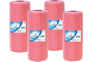 JEBBLAS Reusable Cleaning Wipe, Household &Kitchen towels,Disposable Cleaning Cloth, Dish cloth Dish Towels Dish Rags Reusable Kitchen Paper Towels, Wash towels 50 Count/Roll 4 Rolls One Set Red