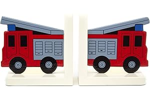 IN A ROUNDABOUT WAY BOOKENDS Fire Engine Wooden Bookends For Kids | Childrens Book Ends | Book Stoppers For Shelves, Kids Room or Nursery Decor - Hand Made in UK