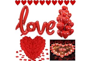 LARBER Saint-Valentin Décorations Bougies Romantiques Pétales de Rose 50 Bougies de Coeur 1000 Pétales de Rose 20 Ballons Coeur LOVE Ballon Décoration pour Mariage Fiançailles Anniversaire Chambre Amour