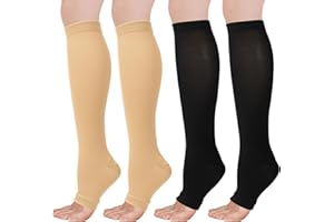 Dzpuhuojz Flight Compression Socks for Women & Men, 2 Pairs Toeless Compression Stockings, Supports Socks Varicose Veins Socks for Maternity Pregnancy, Flying, Running Sports, Nurse