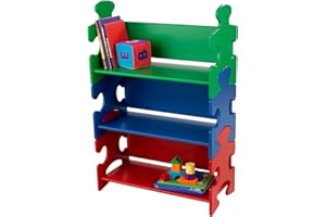 KidKraft Primary Puzzle Wooden Bookcase for Kids, Children's Bedroom Furniture and Display, Kids' Bookshelf and Storage Rack, 14400