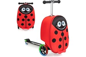 DREAMADE 2 in 1 Kinderkoffer & Scooter Kinder ab 5 Jahre, Kindertrolley mit Blinkenden LED-Rädern, Kindergepäck 19 Zoll für Reisen (Rot)
