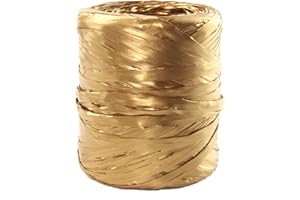 HAPPENINGS Rafia en un rollo de rafia sintética de 220 yardas, cinta de papel de rafia natural, artesanía para regalos, ramos de flores de Navidad, decoración, 200 m (dorado metálico)