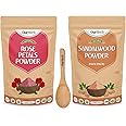 OurHerb Rose Petal and Sandalwood Powder Face Pack Pure & Natural Skin Whitening, Face mask and Facial, for All Type of Skin Care with Wooden Spoon Combo Pack - 200g (100g X 2)