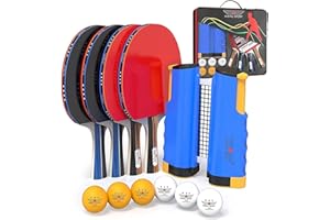 CECILIEC Ping Pong Paddles Set, Professionelle Tischtennisschläger und Bälle, einziehbares Netz mit Pfosten und Aufbewahrungskoffer, Pingpong Paddel und Spieltischzubehör