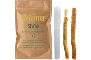 AJIMA Siwak Naturel 2X + Étui OFFERT* Miswak Brosse à Dents Naturelle en bois d'Araq - Blanchiment Dentaire et Fraîcheur Nettoyante et Désinfectante - Zéro déchet Biodégradable