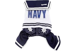 SMALLLEE_LUCKY_STORE Marine Captain Matrosen-Kostüm für Hunde, vierbeinig, Blau, Größe L