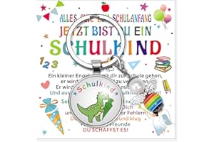 XINDY Einschulung Geschenk Jungen Dinosaurier Schutzengel Schlüsselanhänger Schulkind 2025 Junge Schultüte Füllung Glücksbringer Schulanfang mit Karte Schulanfang Jungen Geschenke zur Einschulung