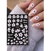 5D &Ccedil;i&ccedil;ek Desenli Tırnak Sticker, Nail Art S&uuml;sleme, Beyaz ve Pembe Renk, Sweet Flower Serisi