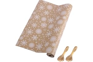 HBell rotolo di carta da regalo natalizia,carta da regalo natalizia a fiocco di neve,rotolo di carta kraft marrone 43cm x 15m,ideale per Natale,matrimoni,compleanni,vacanze (fiocco di neve)