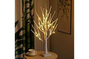 CECOMBINE White Twig Christmas Tree with Lights - 60cm Birch Light Twig Tree Indoor with 24 Warm White LED, Light Up Tree USB Bonsai Lights for Easter Party Birthday Wedding Festive Xmas Decorations