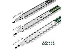 BRESKO Schubladenschienen 1 Paar 25-70 cm Teilauszug Vollauszug Selbsteinzug SoftClose Push-to-Open inkl. Schrauben (Selbsteinzug, Länge: 500 mm)