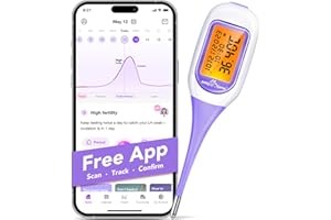 Easy@Home Smart Basal Thermometer, Large Screen and Backlit, 1/100th Degree, Period Tracker with Premom (iOS & Android) - Auto BBT Sync, Charting, Coverline, Accurate Fertility Prediction, Purple