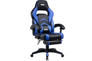 UMI. Amazon Brand - Umi Fotel dla graczy, krzesło biurowe, krzesło biurowe, krzesło obrotowe z regulacją wysokości, fotel do gier komputerowych, ergonomiczny fotel szefa z podnóżkami, niebieski