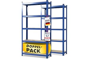 Floordirekt Estantería para Cargas Pesadas. Juego de 2 Unidades. Color Azul. 200 x 100 x 50 cm. sin Tornillos. para sótano. de Almacenamiento. para Taller. Banco de Trabajo. 5 estantes Ajustables
