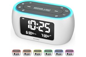 HOUSBAY Glow Small Alarm Clock Radio for Bedrooms with 7 Color Night Light, Dual Alarm, Dimmer, USB Charger, Battery Backup, Nap Timer, FM Radio with Auto-Off Timer for Bedside（White）