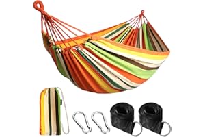 Anyoo Cotton Hammock Comfortable Fabric with Tree-friendly Straps, Durable Portable Hammock with Travel Bag,Perfect for Garden Camping Outdoor/Indoor Patio Balcony Backyard