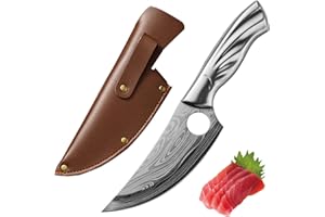 Fubinaty couteau de cuisine japonais acier à haute teneur en carbone couteau à désosser petit couteau à hacher Outdoor couteau de cuisine Full Tang camping chasse cuisine couteau avec étui en cuir