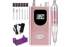 Torno para Uñas Profesional 35000RPM, AZ GOGO Pórtatil ＆ Recargable Torno Uñas Inalambrico para Manicura y Pedicura con 6 Brocas y Pantalla LCD, Lima Electrica para Gel o Acrilicas