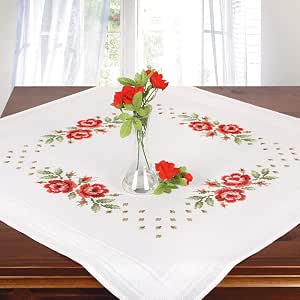 KAMACA Kreuzstich-Set 'Rosen Und Gänseblümchen' – Komplettset Mit Aida-Stoff (14 Count), Garn & Anleitung