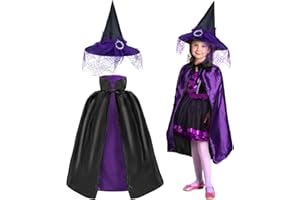 Landifor 2pz Strega Mantelli per Bambini Costume da Strega Bambina Costume per Travestimento da Strega-Cappello da Mago e Mantello-per Carnevale Festa Imitazione Cosplay Mascherata Regalo