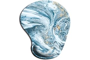 Visaccy Tappetino per mouse con poggiapolsi, antiscivolo, per computer e laptop, poggiapolsi ergonomico, comodo memory foam blu marmo, 21 x 24 x 2,3 cm