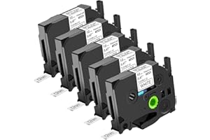 NineLeaf 5 x kompatybilna z Brother P-touch TZe-FX231 TZeFX231 TZ-FX231 taśma do zapisywania 12 mm 0,47" czarna na białym tle elastyczna taśma do etykiet kablowych do etykiet Ptouch PT-E300 E300VP E500