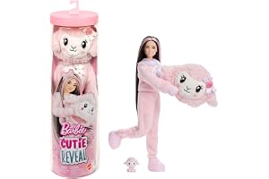 Barbie Cutie Reveal-docka och tillbehör, Gosig serie lamm | med 10 överraskningar inklusive färgskifte och minihusdjur, JJP66