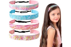 DWFEYOI 4 Stück Stirnband Mädchen Bunt Haarband Farbe Kinder Sport Haarbänder Verstellbare Kopfband breit Haarreif Haarschmuck Kopfschmuck für Schule Sport Freizeit,stirnband mädchen