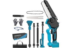 UOEONR Cordless Pruner for Makita 18 V Battery, 6 inch/8 Inch Brushless Telescopic Chainsaw, 2 m Telescopic Rod, 180° Tilting Motor Head, 8 m/s Cutting Speed (without Battery) (Chainsaw)