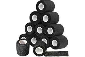 12 Pack Black Self Adhesive Bandage Wrap,SAREAL 2" x 5 Yards Athletic Wrap Self Adhesive,Vet Wrap,Tattoo Grip Tape,Sports Tape Bulk for First Aid Supplies and Wrist Sprains Protection