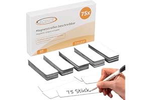 ‎ECENCE ECENCE Magnetic Strips Writeable Pack of 75 – 75 x 25 mm – Wipeable Magnetic Signs – Magnetic Labels Can Be Cut to Size for Whiteboards, Refrigerators, Magnetic Boards – White