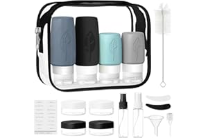 HIYAA Flaconi da Viaggio in Silicone, 17 Pezzi Contenitori da Viaggio per Liquidi boccette da viaggioRicaricabili per Shampoo, Lozione, Cosmetici