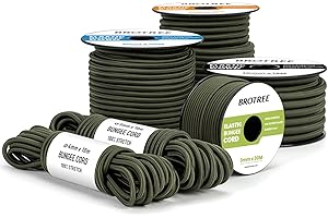 Brotree Bungee Cord Elastic Shock Cord 4mm x 10m Bungee Rope Heavy Duty for Trailer, Tarpaulin, Tent Pole, Kayak and Backpack - Army Green