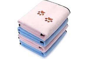 IRENARE 4 Pack Dog Towels for Drying Dogs Microfiber Dog Towel Soft Absorbent Pet Bath Towel Dog Drying Grooming Towel with Embroidered Paw for Pet Dogs Cats Bathing and Grooming (Blue, Pink, 35 x 20 Inch)